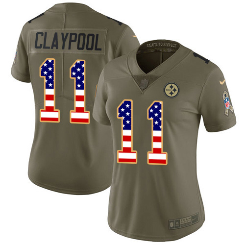 Pittsburgh Steelers #11 Chase Claypool Olive USA Flag Women Stitched NFL Limited 2017 Salute To Service Jersey